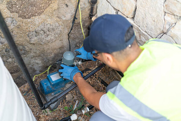 Plumber Installing Automatic Water Pump Station Of Water Storage Tank